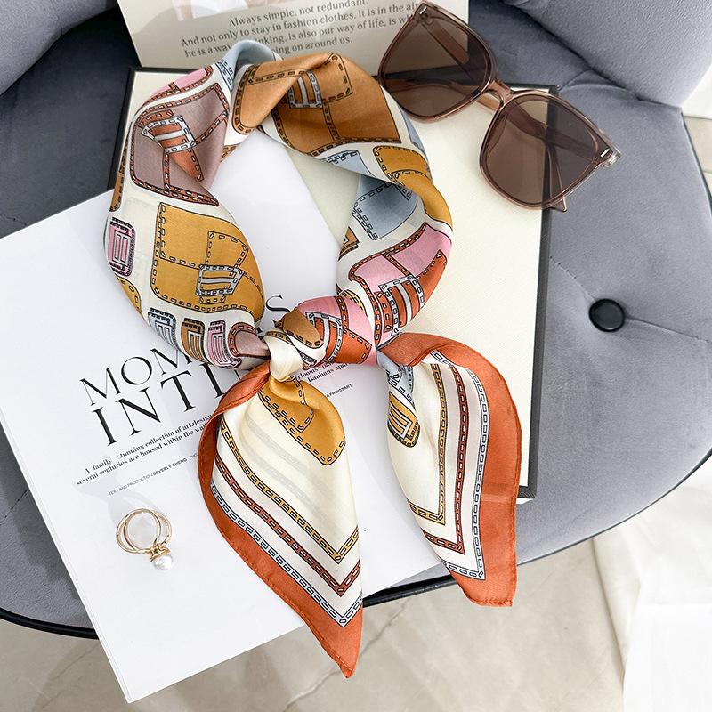 Korean Internet celebrities creative splicing color grid printing square scarf women's professional wear decoration thin imitation silk scarf