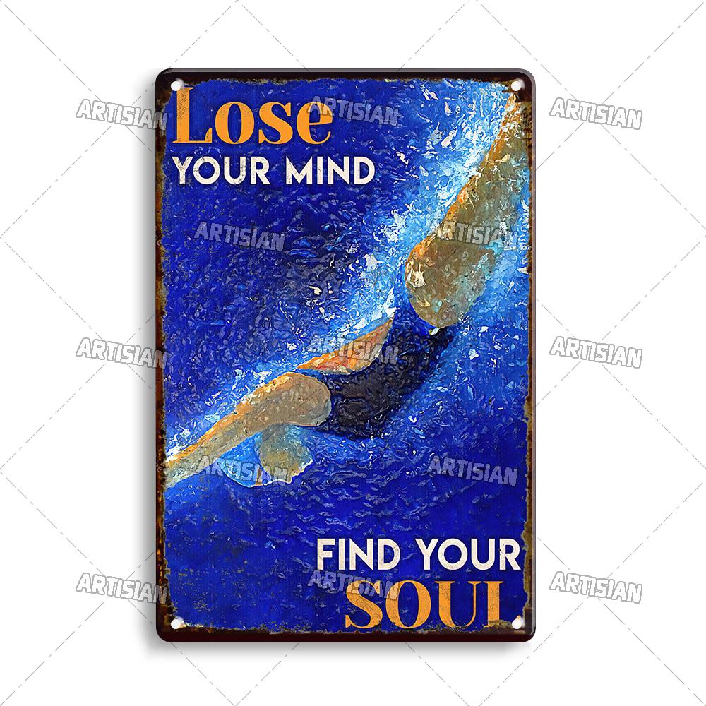 Artisian Sport Metallschild Schwimmen Blechschild Tauchen Dekoratives Poster Wanddeko Garage Bar Pub Club Hotel Café Küche Zuhause