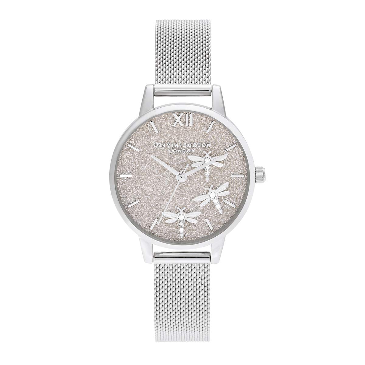

OLIVIA BURTON Dancing Dragonfly Watch with Brushed Glitter Dial and Silver 30mm Women s Mesh, (ob16gb02) [Authorized Retailer]
