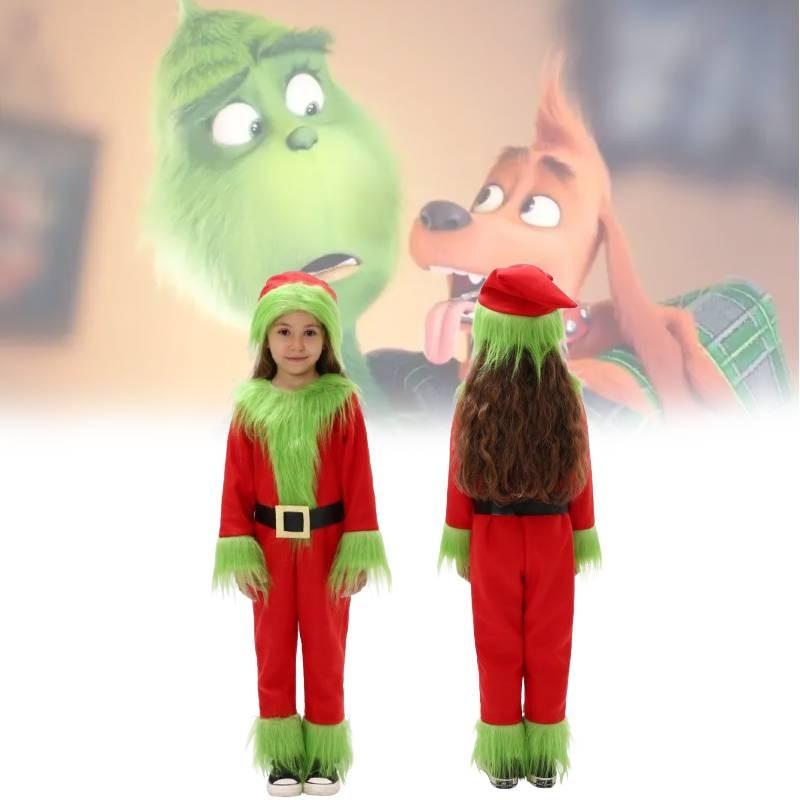 Adorable Christmas Grinch Costume For Kids In Soft Polyester For Festive Celebrations