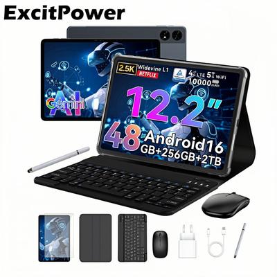 T60 Tablet with Android 16 12GB RAM 256GB ROM Gemini AI 12.2inch 2.5K Display10000mAh Battery Tablet with Keyboard