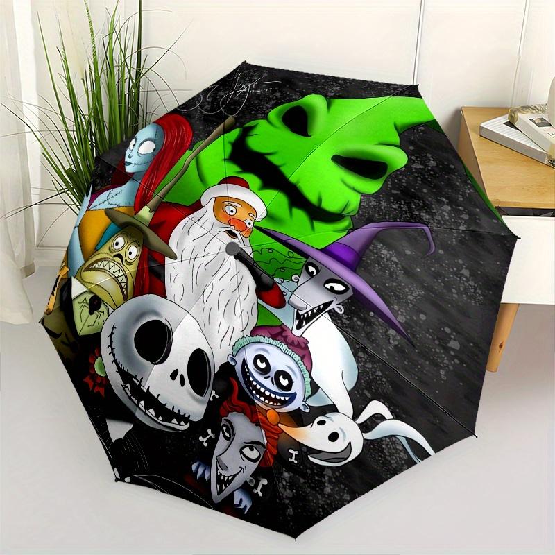 Nightmare Before Christmas Characters Automatic Opening and Closing Umbrella - 8 Ribs Portable Folding Umbrella with Plastic Handle, Suitabl