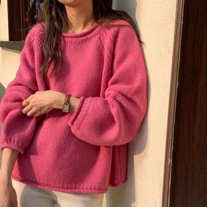 

Women s Casual Round Neck Knit Pullover - Autumn/Winter One Size [80-145 Jin] маджента