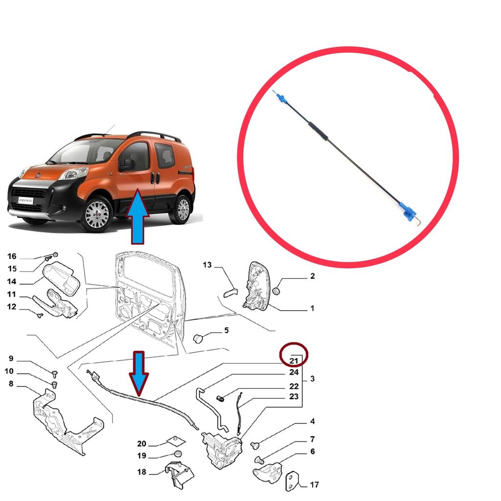 BDP1610 Front Left Door Inner Handle Lock Release Cable for Fiat Fiorino MK3 225 Qubo 2007-2016 Citroen Nemo Peugeot Bipper 2008–2017 1365222080