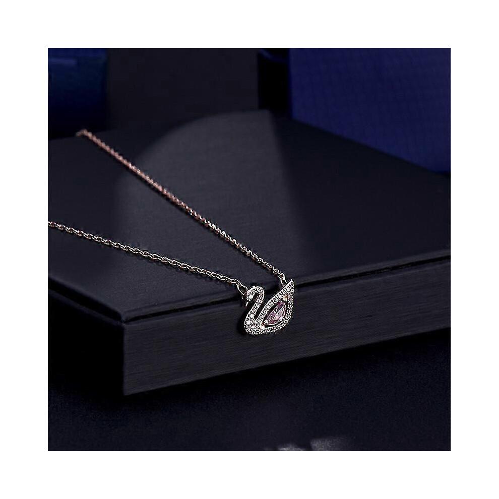 Pink Swan Necklace Titanium Steel Rose Gold Diamond Clavicle Chain Gift for Girls NewH