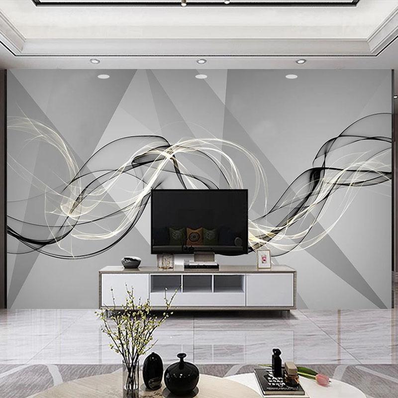 Photo Wallpaper Modern Minimalist 3D Light Luxury Abstract Smoke Line Geometric TV Background Wall Decor