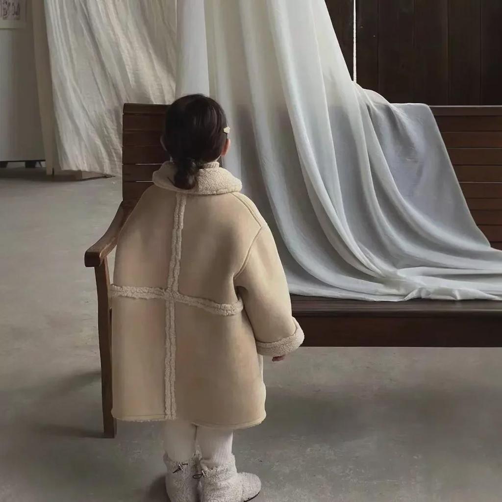 Girls' Warm Camel Winter Coat - Thick Lambskin & Deerskin Composite, 2025.