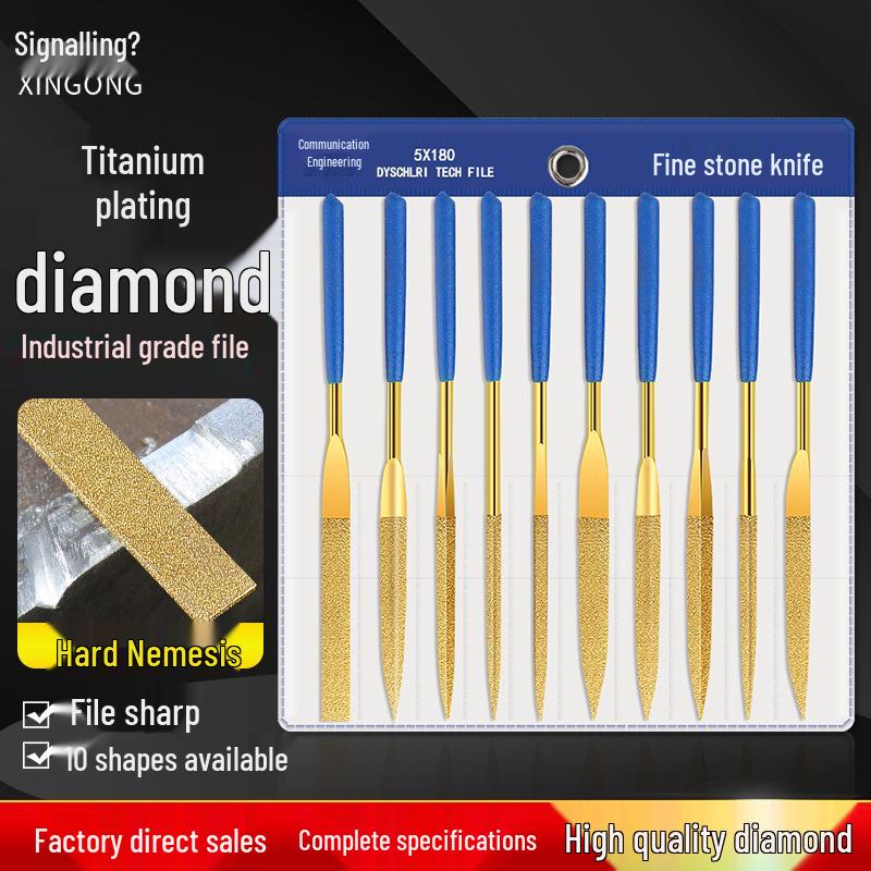 Assorted Titanium Plated Diamond Files - Electroplated Diamond Grit Mini Grinding Tools 3x140 Triangle [10 pcs]