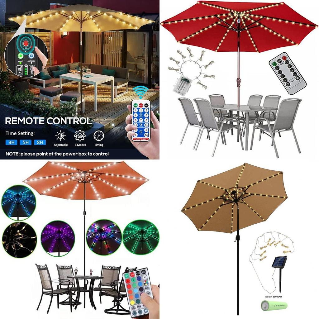 Outdoor Sun Umbrella Light String With Remote Control Waterproof Rgb For Camping Decor