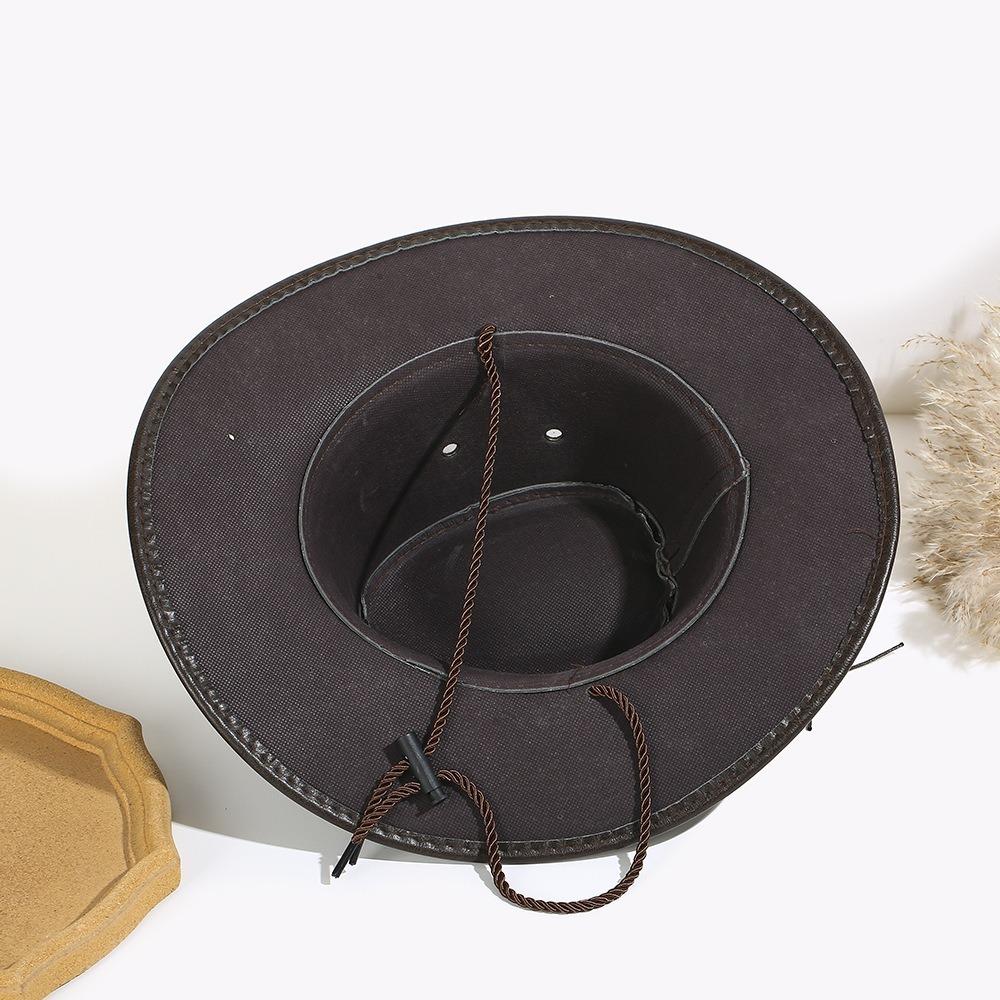 Solid Color Western Cowboy Hats Faux Leather Jazz Cap Casual Cowgirl Cap  Unisex