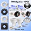10PCS Embedded Ceiling Spotlight AC DC 12V Kit Square Adjustable White Black Round Light Kit Gu5.3 Base Cearmic Lamp Holder