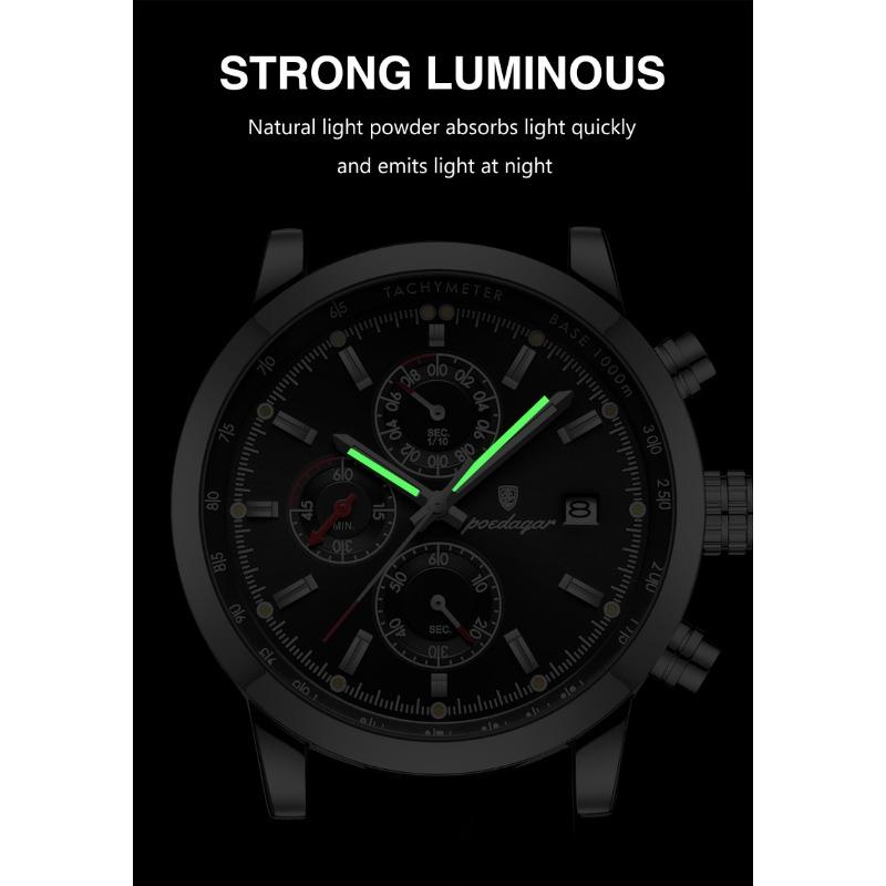 POEDAGAR Functional Luxury Man Wristwatch Date Waterproof Luminous Chronograph Men Watch Male Leather Quartz Watches