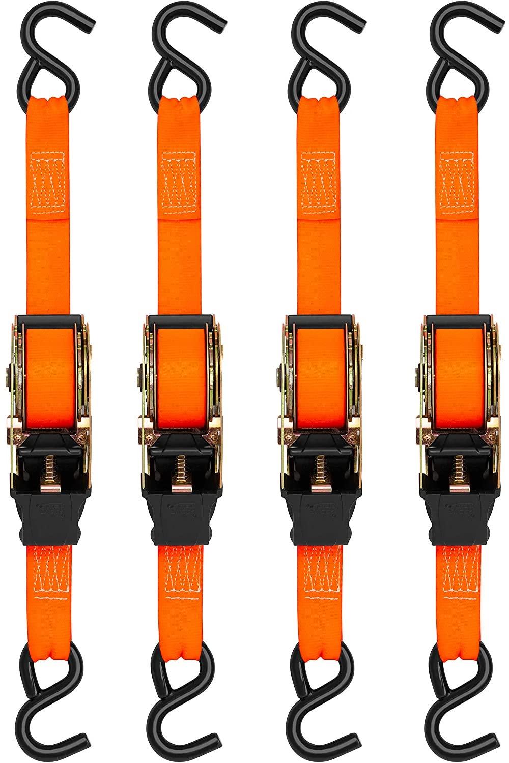 

Runbod Lashing Belts, Ratchet Type, Cargo Securement Belts, 5m Black, 2.5cm Lashing Width, Approximately 800kg Breaking Load, Set of 4, Orange