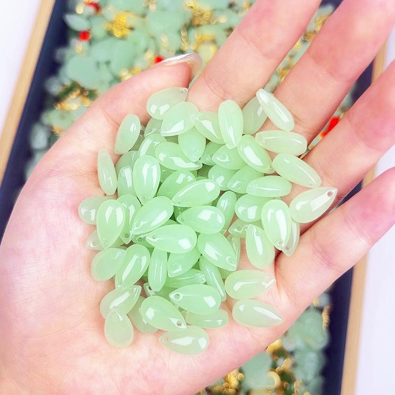 

Зеленый стеклянный кулон в форме капли воды: Имитация нефрита, Плетёный вручную аксессуар для волос, DIY украшение.