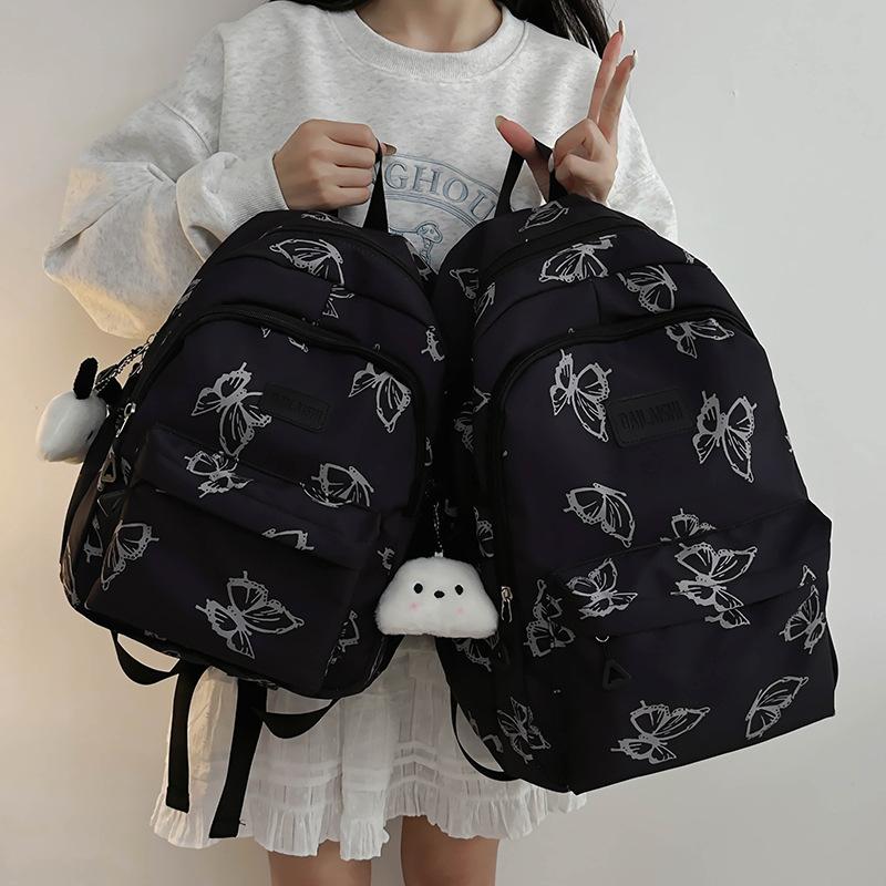 Japanese Ins Style Butterfly Backpack for Women Junior High School Girls School Bag Large Capacity Travel Light Backpack