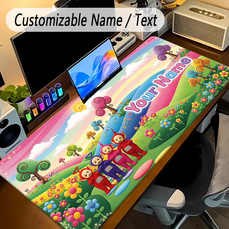 Large Mouse PadTeletubbies Custom Name Text Personalized Desk Mat Non Slip Gaming Pad