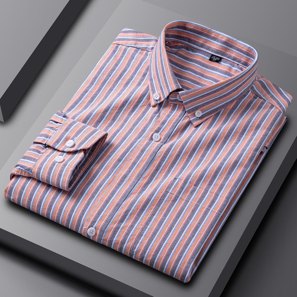 High Quality 100% Cotton Men's Shirts Long Sleeve Slim Fit Business Formal Striped Shirt Social Male Clothing Plus Size 5XL 6XL