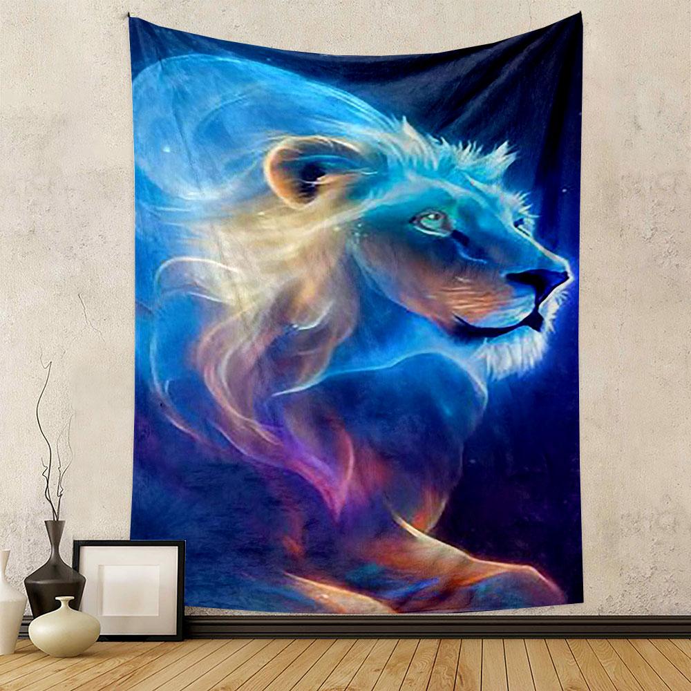"Galaxy Lion with Neon Glow Design" Patterned tapestry home decor, suitable for bedroom and living room, gift