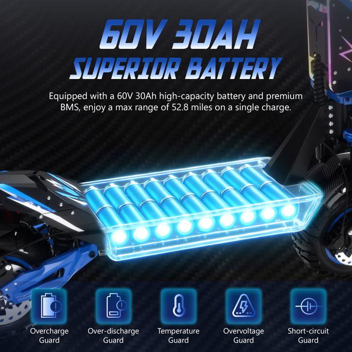Monopattino Elettrico Pieghevole JUNLING JL80 per Adulti 6000W 60V/30Ah Autonomia 85km 65km/h Ruote 12" Fuoristrada Freni Idraulici