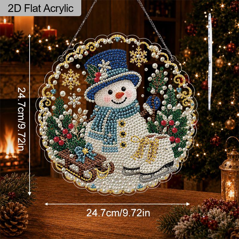 2D Flat 1pc Christmas Pearl Diamond Art Hanging Kits, 3D Mixed‑Sized Beads Craft, DIY Acrylic 25cm/20cm Pearl Diamond Painting Hanging Ornament