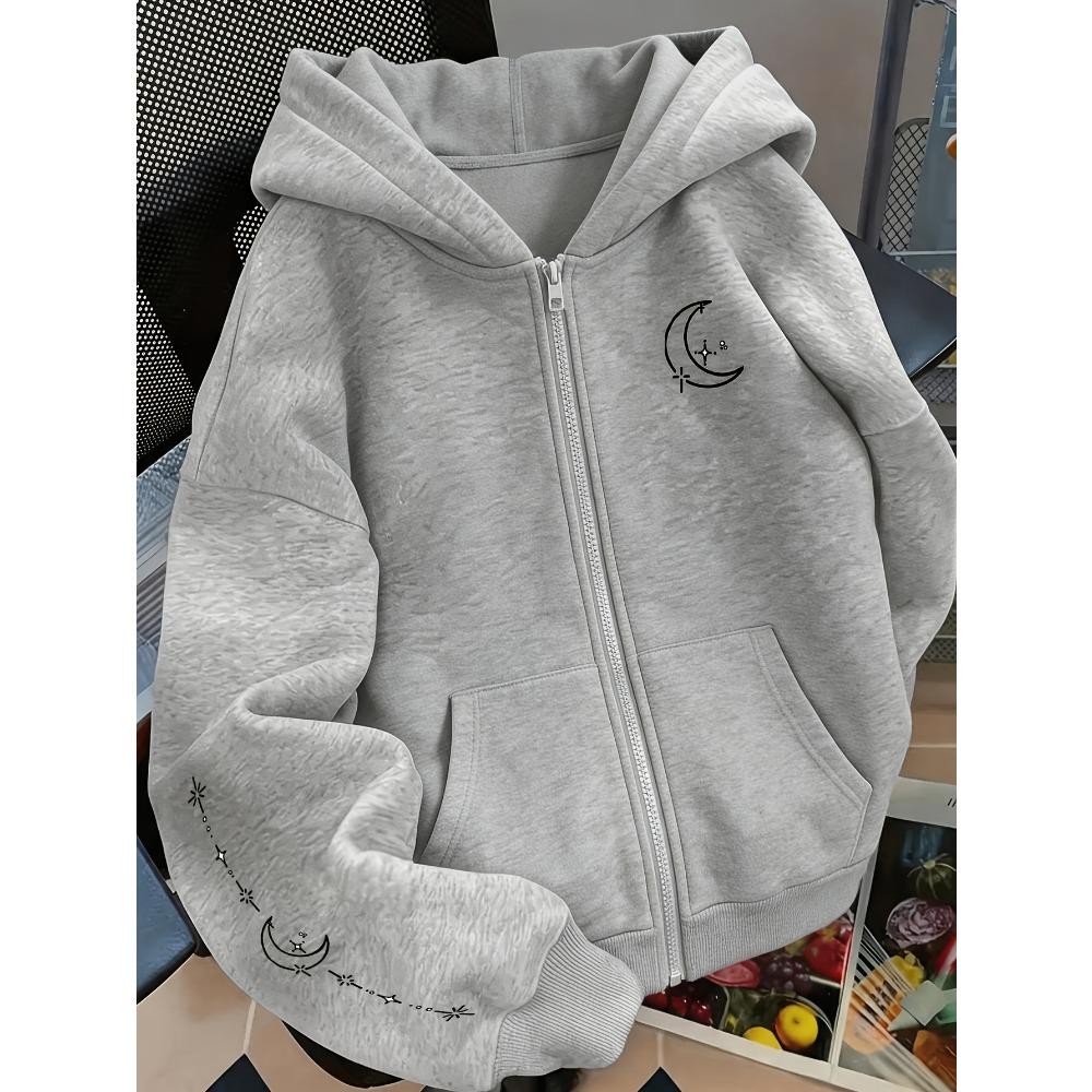 Moon Pattern Printed - Y2K Casual Style Zipper Hoodie - Stylish and Comfortable Zipper Jacket