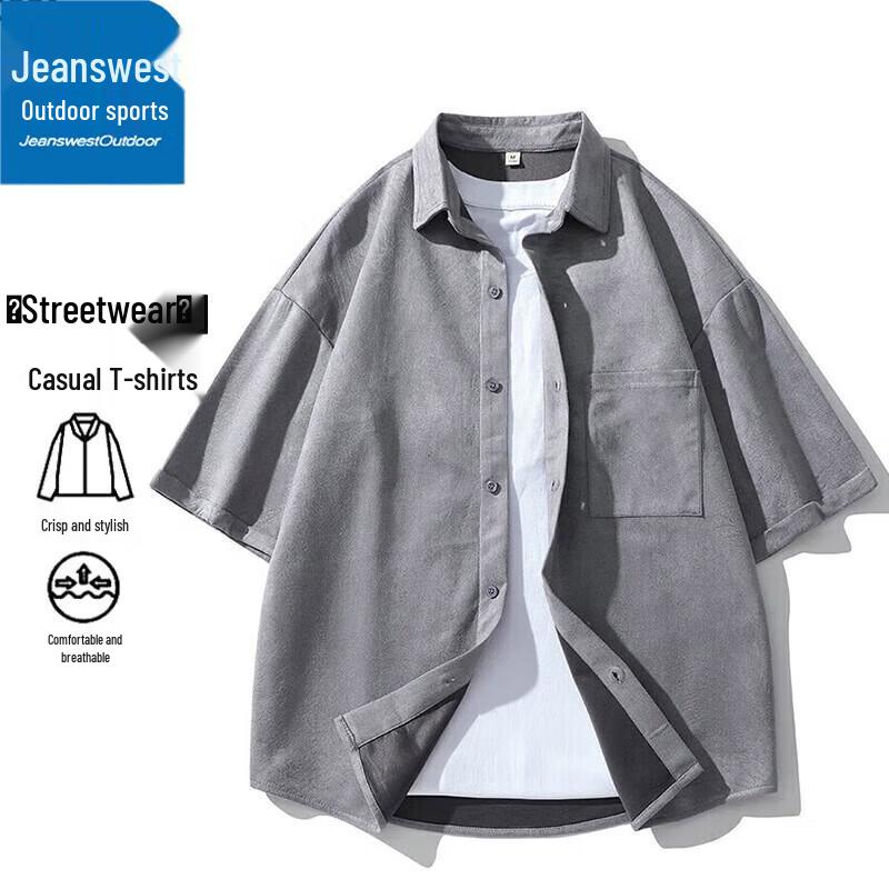 

Jeanswest Men s Suede Casual Short-Sleeved Shirt M