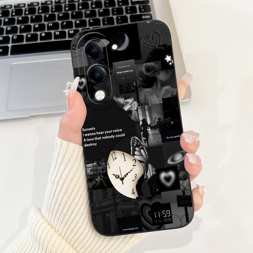 Für Vivo Y04 Hülle V2430 Silikon Niedliche Katze Mode Schmetterlinge Blumen Liebe Bemalte Rückseite für Vivo Y04 4G Handyhülle Bumper