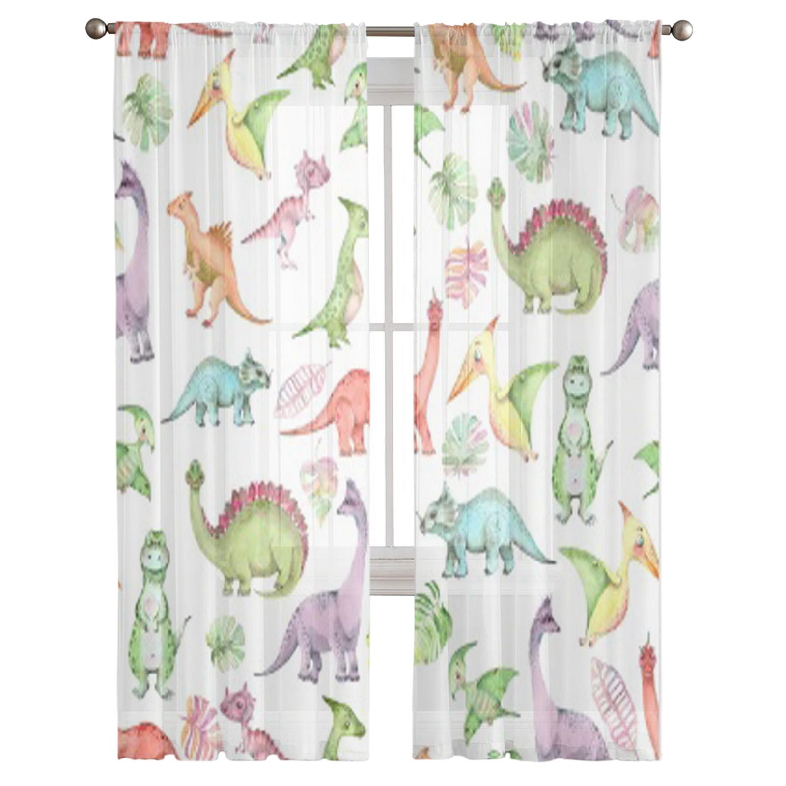 Акварельные динозавры прозрачные шторы для гостиной прозрачный тюль оконные украшения — фото 4