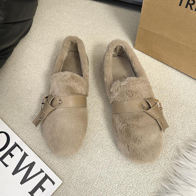 Inner Height Increase Warm Fairy Thick-soled Plush Shoes Female Autumn and Winter Wear a Pedal Internet Celebrity Mink Bean Cotton Shoes