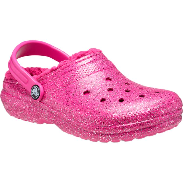 Crocs Classic Lined Glitter Clog Comfortable Versatile Toddler Shoes Baby clogs Pink 207463-6SZ