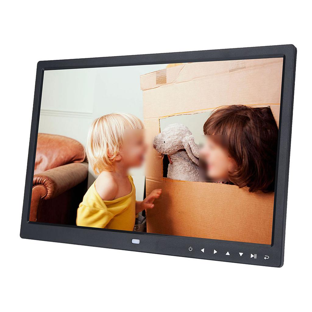 15" HD Screen Touch Button Digital Photo Frame Alarm Clock MP34 Movie Player (Black)