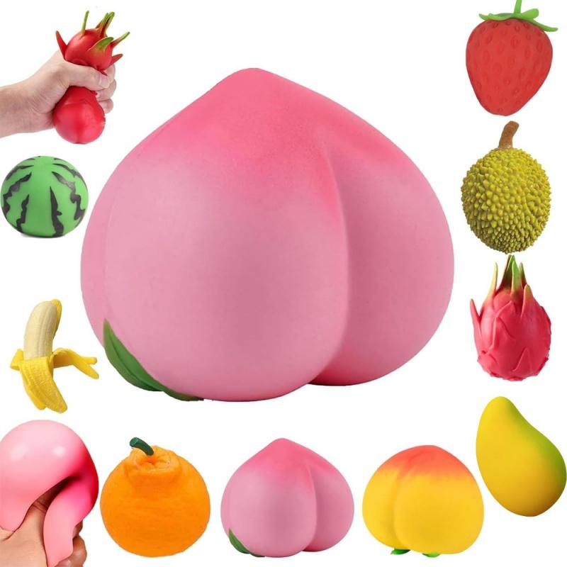Brinquedos Fruta Squishy Morango Realista Pitaya Pêssego Durian Manga Bola de Apertar Macia Fidget Alívio do Estresse para Adultos Crianças