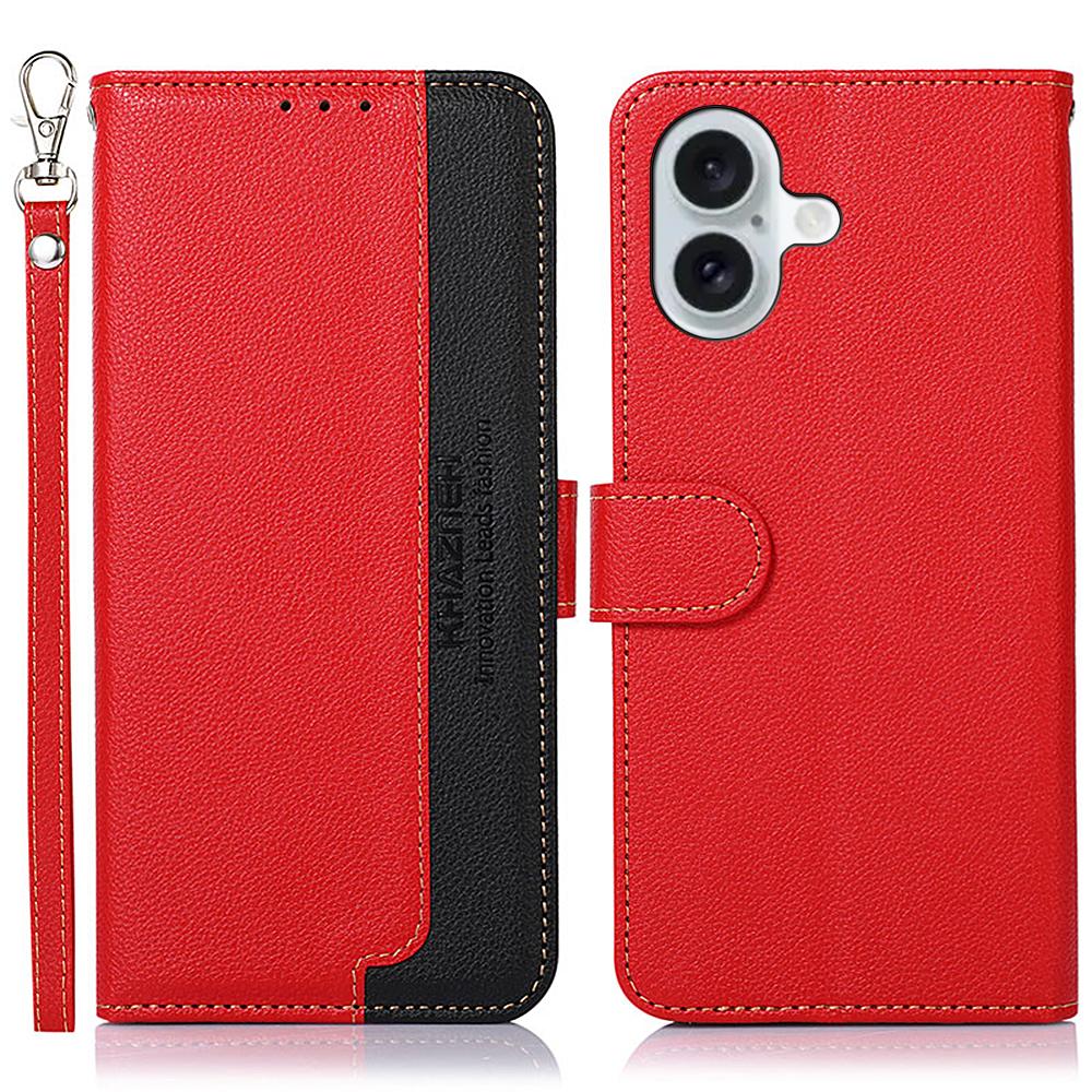 

KHAZNEH For iPhone 16 Plus Case RFID Blocking Stand Leather Wallet Phone Cover Red