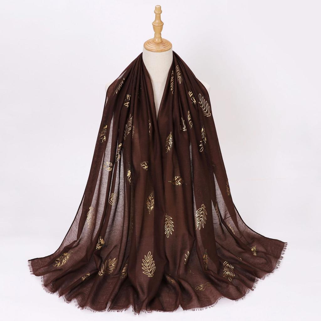 Ethnic Style Gold Foil Printed Scarf Soft Polyester Women S Fashion Scarf