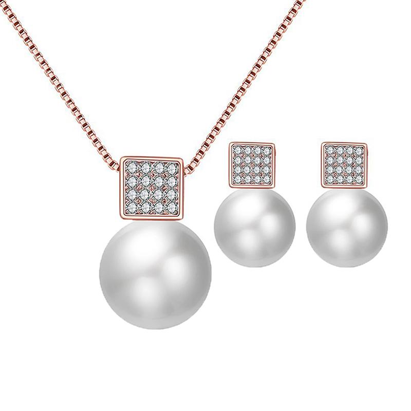 Ensemble de bijoux 3 pièces Élégant Perles Imitation Strass Géométrie Collier Boucles d'oreilles Pour Femmes Mariée Mariage Fête Cadeaux