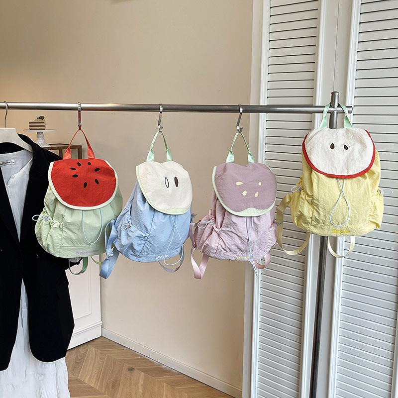 Dopamine Contrast Color Nylon Backpack Cute Fruit Shape String Shoulder Bags Female Leisure Commuting School Bag