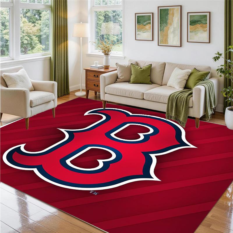 Boston Red Sox Design Crystal Velvet Rug Soft Decorative Mat for Bedroom Entrance