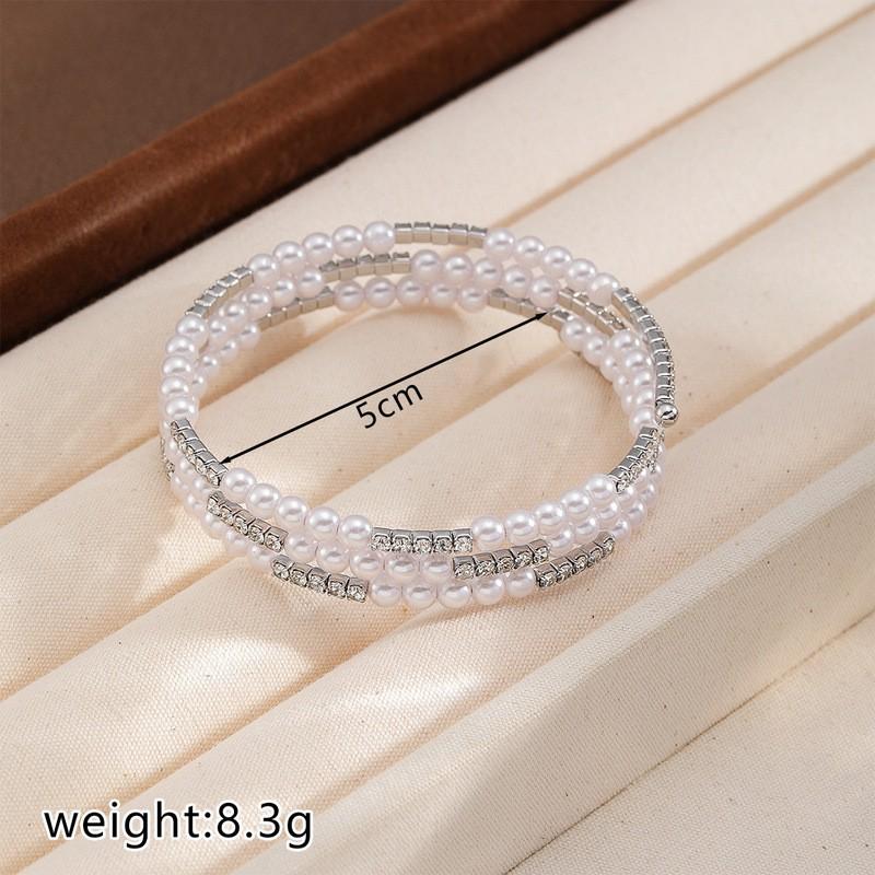 Elegant Layered Stretch Bracelet With Glass Pearls Gold Plated Copper Minimalist Fashion Jewelry Women Glass Pearl Copper Accessories NL03533B