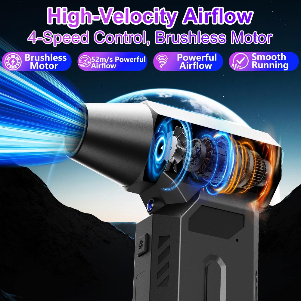 Wireless 140000RPM LED Light with Multiple Outlet Nozzles 4-speed Adjustable Car Snow Removal, Portable Strong Blowing Electric Turbojet Fan