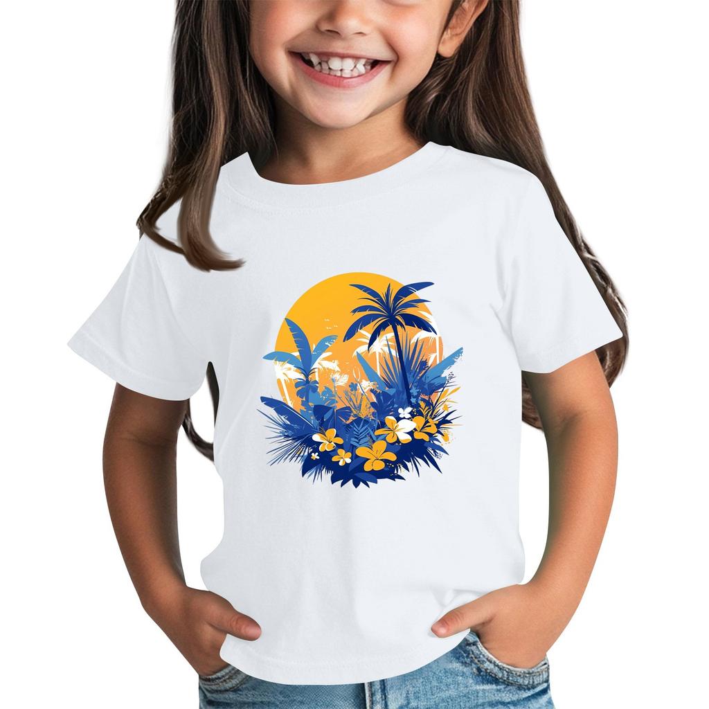 Children's Fashion Daily Printed Round Neck Short Sleeved Casual T-shirt Top