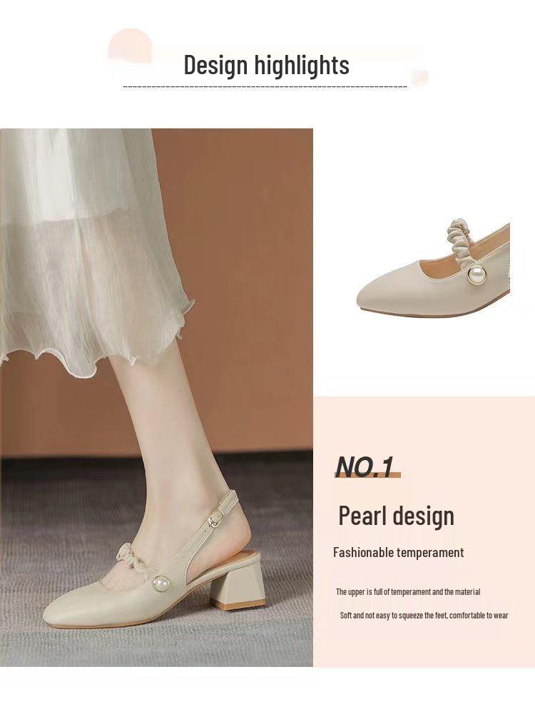 Spring/Summer 2025 Women's Pointed-Toe Mary Jane Sandals - French Fairy Style, Retro Chunky Mid-Heel Evening Shoes