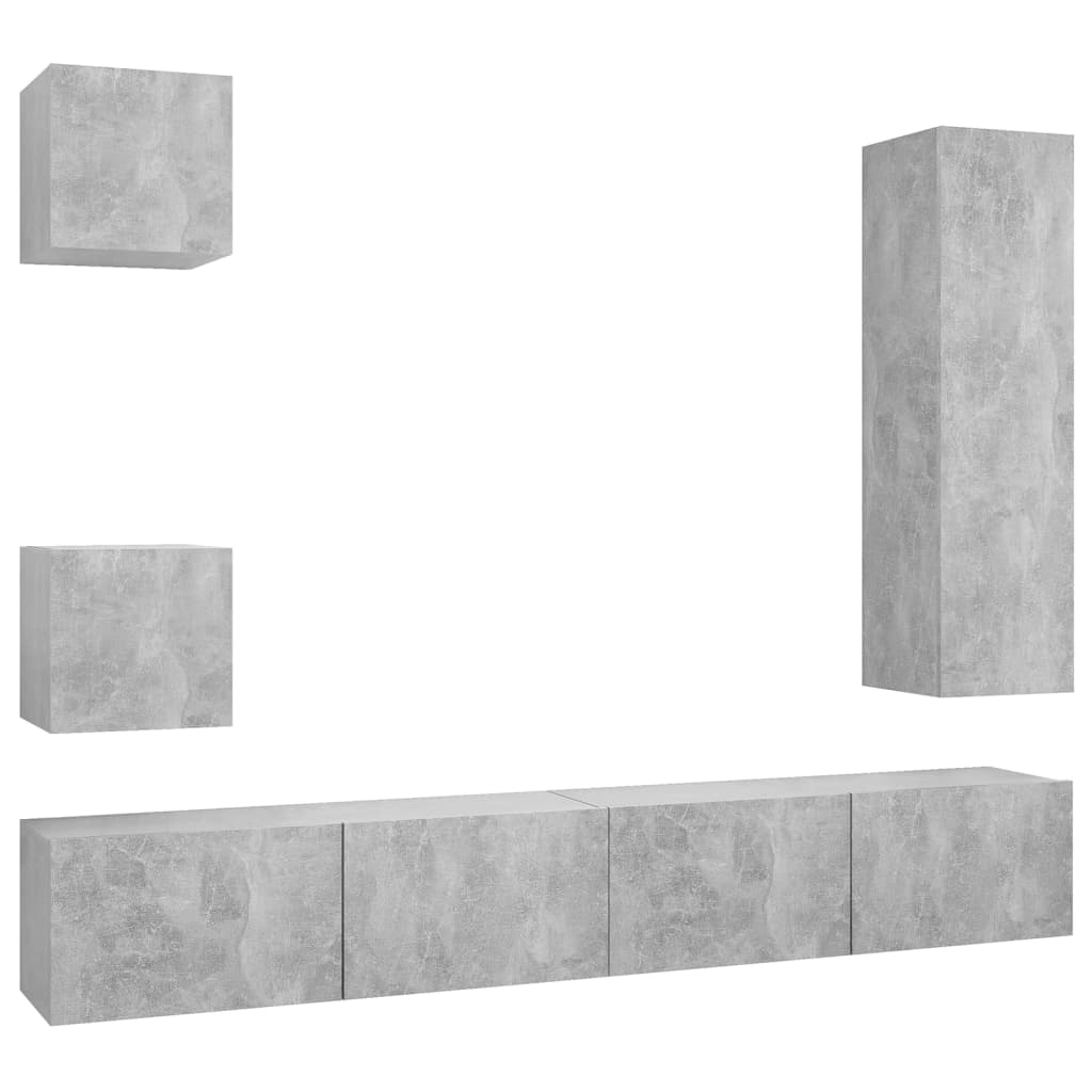 Vidaxl 5-Cz. TV Cabinet Set, Concrete Gray, Board