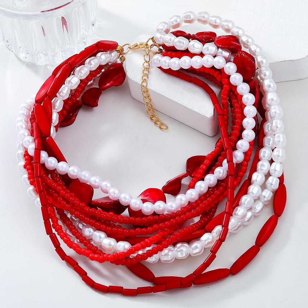 Bohemian Multi-Layer Imitation Pearl Necklace: European & American Ethnic Style
