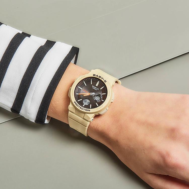 Casio Baby-G Series Classic Round Dial Waterproof Sports Quartz Movement Resin Strap Watch Women watches Brown BGA-255-5A