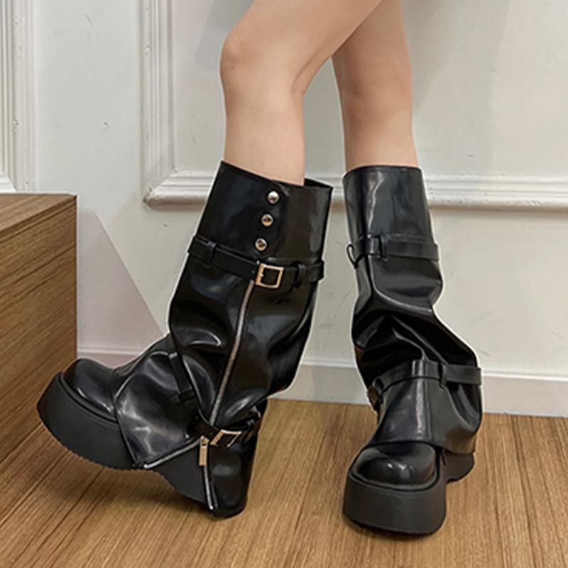 

High Boots for Women Flats Platform Designer Shoes Fashion Dress Chelsea Boots Woman 2025 Winter Goth Casual Brand Mujer Botas 40 чёрный