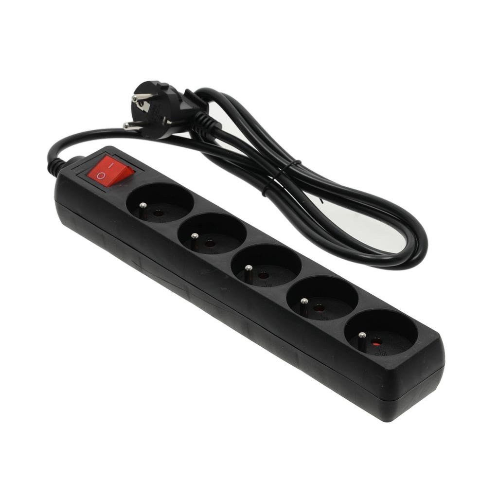 Extension Cord Strip, 5 Sockets, 1.5 , with Grounding and Switch, Black