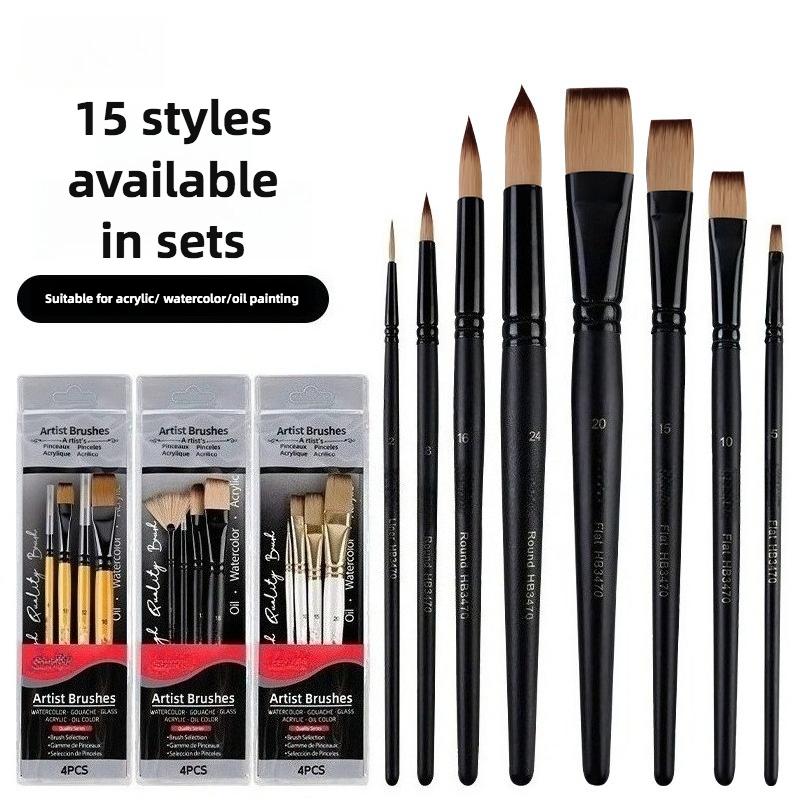 New Multiple Multifunctional Options Nylon Hair Oil Paint Brushshort Wooden Rod Art Raw Painting Acrylic Gouache Watercolor Set