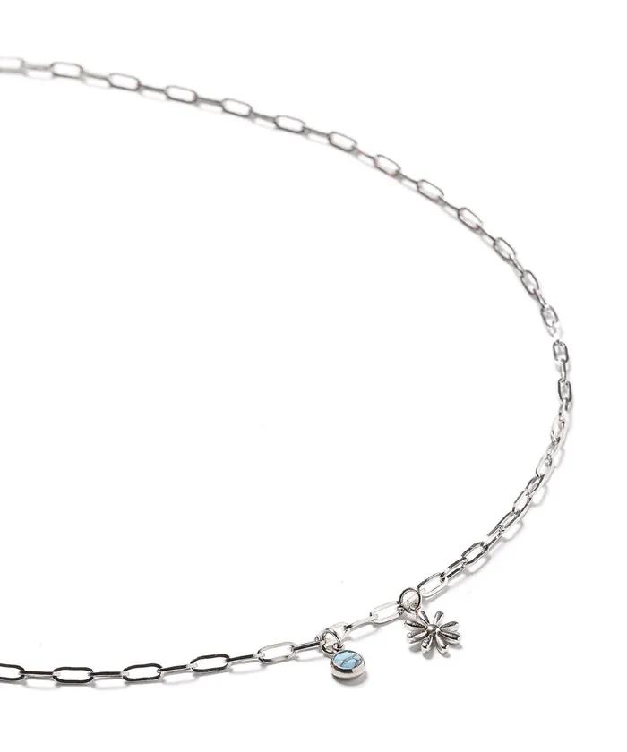 Surgical Link Chain Mini Flower Turquoise Charm Necklace (PLT-NL-033_SV)