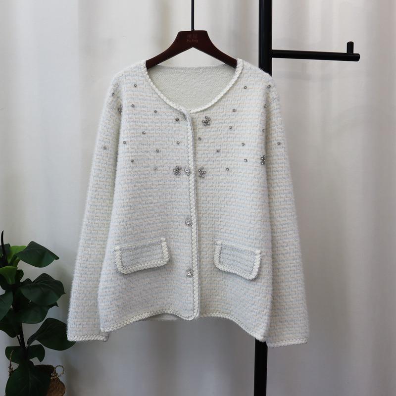 Imitation Mink Velvet Knitted Cardigan Autumn and Winter New Loose Design Sweater Jacket Women