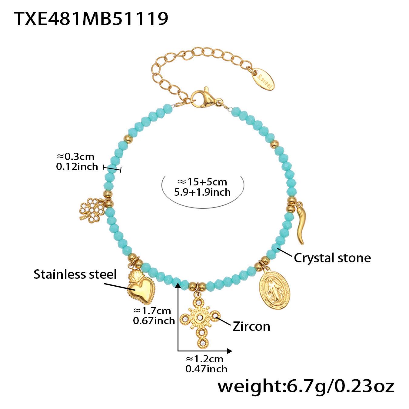 Bohemian Colorful Natural Stone Beaded Bracelet with Zirconia Cross and Heart Pendant.